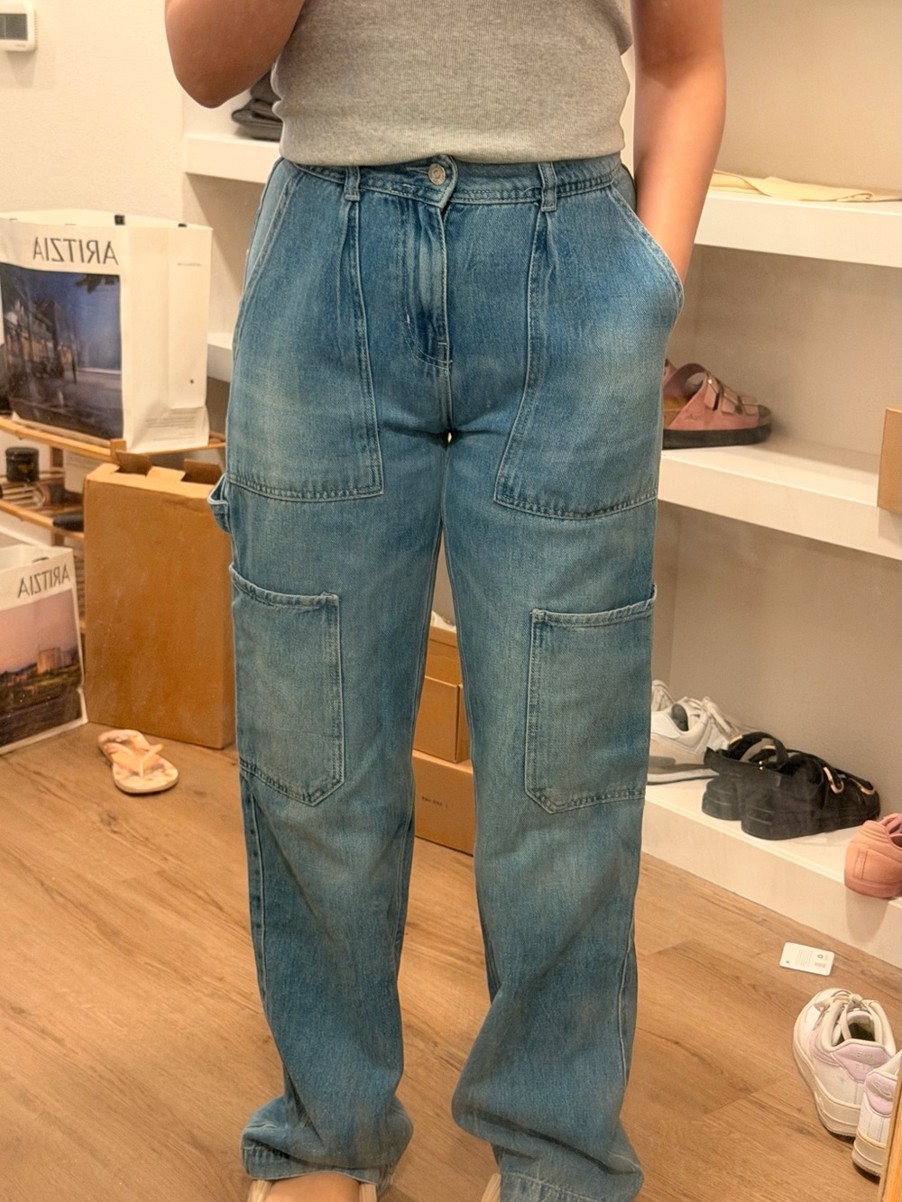 Urban Outfitters Women's Casual Wide-Leg Utility Jeans in Light Blue